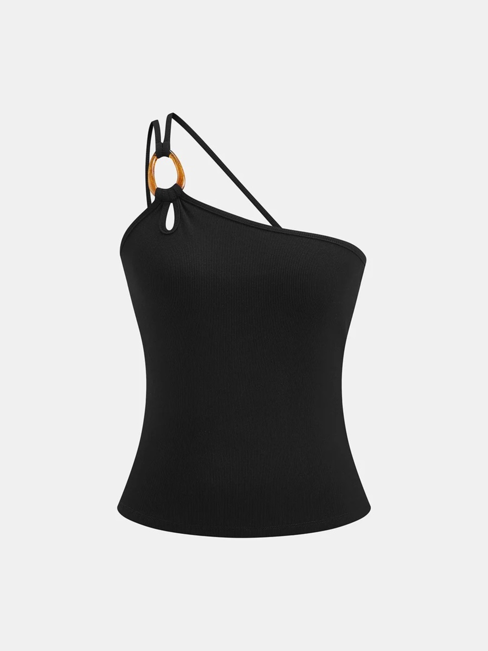 Commense Ring Detail One Shoulder Ribbed Top - Picture 2 of 14